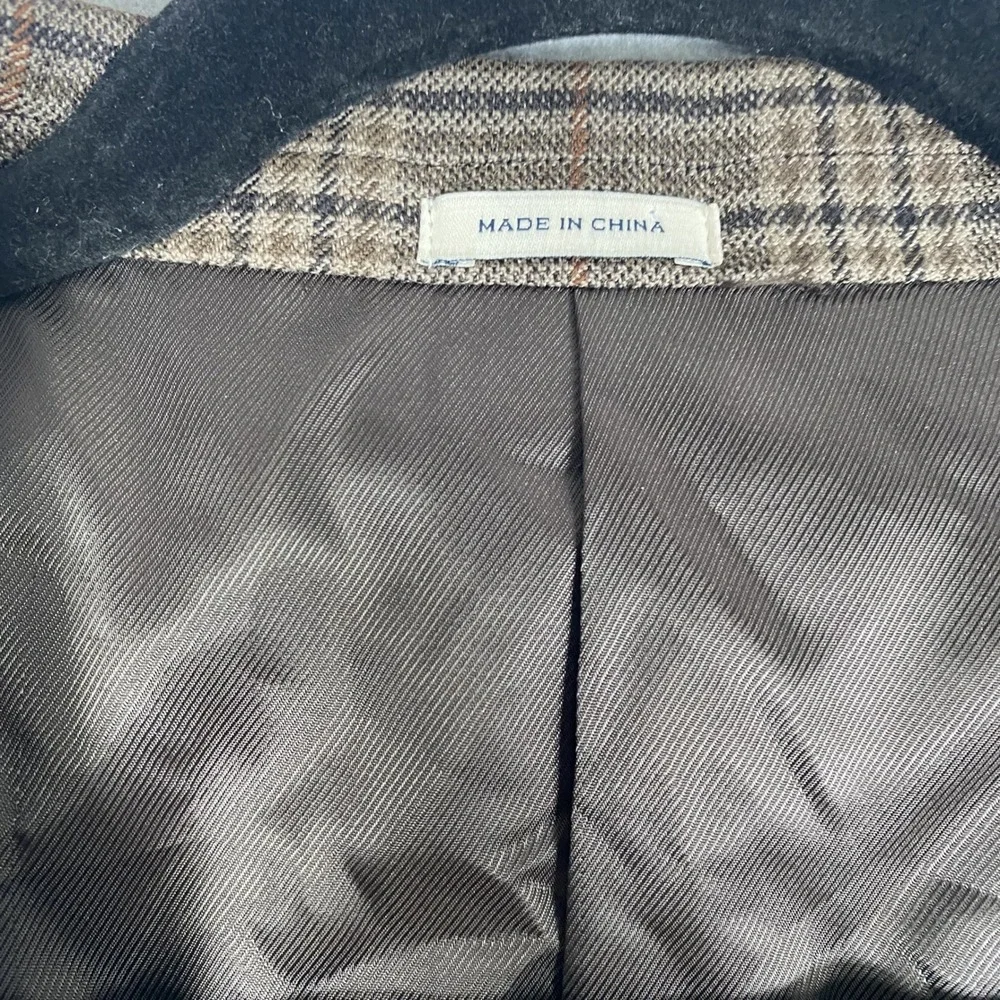 Joseph Abboud Blazer Mens 48 Regular Brown Plaid 100% Wool Heritage Sport Coat